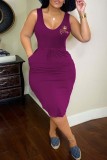 Red Casual Print Basic U Neck Vest Dress Dresses