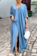 Light Blue Casual Solid Slit V Neck Long Dress Dresses