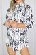 White Casual Print Letter Shirt Collar Tops