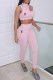Pink Sportswear Print Letter O Neck Sleeveless Two Pieces