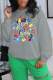 Grey Casual Daily Print Patchwork Letter O Neck Tops