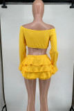 Pink Sexy Solid Patchwork Stringy Selvedge Off the Shoulder Long Sleeve Two Pieces