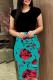 Lake Green Casual Print Patchwork O Neck One Step Skirt Dresses