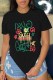 Black Casual Print Letter O Neck T-Shirts