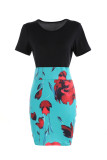 Pink Casual Print Patchwork O Neck One Step Skirt Dresses