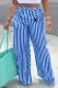 Blue Casual Striped Print Letter High Waist Wide Leg Bottoms