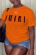 Orange Casual Print Letter O Neck T-Shirts