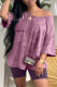Purple Casual Solid Patchwork One Shoulder Short Sleeve Two Pieces