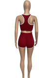 Pink Casual Sportswear Print Patchwork U Neck Sleeveless Two Pieces