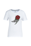 White Casual Daily Skull Patchwork O Neck T-Shirts