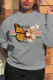 Grey Street Print Butterfly Print Patchwork O Neck Tops