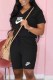 Black Casual Print Letter V Neck Short Sleeve Two Pieces