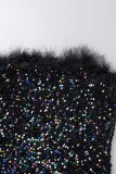 Blue Sexy Patchwork Sequins Backless Slit Strapless Irregular Dress Dresses