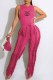 Rose Red Casual Print Tassel Letter O Neck Sleeveless Two Pieces