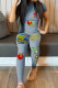 Light Blue Casual Street Print Patchwork O Neck Short Sleeve Two Pieces