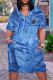 Navy Casual Print Patchwork Pocket V Neck Short Sleeve Dress