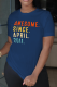 Navy Blue Casual Print Patchwork Letter O Neck T-Shirts