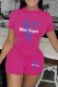 Rose Red Casual Print Letter O Neck Short Sleeve Two Pieces