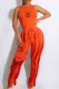 Orange Casual Print Tassel Letter O Neck Sleeveless Two Pieces