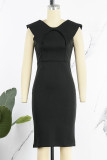 Rose Red Casual Elegant Solid Patchwork Square Collar One Step Skirt Dresses