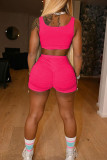 Rose Red Street Print Patchwork U Neck Sleeveless Two Pieces