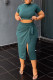 Green Casual Solid Bandage Patchwork Slit O Neck Short Sleeve Two Pieces