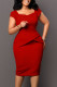 Red Casual Work Solid Patchwork Square Collar One Step Skirt Dresses