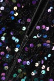 Blue Sexy Patchwork Sequins Backless Slit Strapless Irregular Dress Dresses