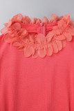 Red Casual Elegant Solid Patchwork O Neck Straight Dresses