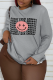 Grey Casual Street Print Patchwork Letter O Neck Tops