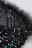 Blue Sexy Patchwork Sequins Backless Slit Strapless Irregular Dress Dresses