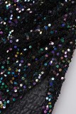 Blue Sexy Patchwork Sequins Backless Slit Strapless Irregular Dress Dresses