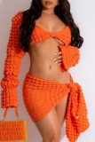 Green Sexy Solid Bandage V Neck Long Sleeve Two Pieces