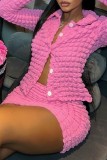 Pink Casual Solid Buttons Turndown Collar Long Sleeve Two Pieces