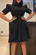 Black Casual Solid Patchwork With Bow O Neck Short Sleeve Dress