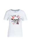 Black Casual Street Skull Patchwork O Neck T-Shirts