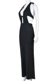 Black Sexy Solid Bandage Hollowed Out Backless Halter Long Dress Dresses