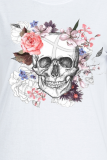 White Casual Street Skull Patchwork O Neck T-Shirts