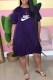 Purple Casual Print Letter O Neck Lantern Skirt Dresses