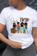 White Daily Vintage Print Patchwork Letter O Neck T-Shirts