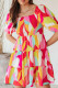 Red Sweet Print Patchwork Square Collar A Line Dresses