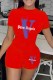 Red Casual Print Letter O Neck Short Sleeve Two Pieces
