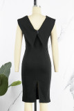 Rose Red Casual Elegant Solid Patchwork Square Collar One Step Skirt Dresses