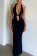 Black Sexy Solid Bandage Hollowed Out Backless Halter Long Dress Dresses