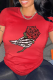 Red Casual Daily Skull Patchwork O Neck T-Shirts