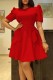 Red Casual Solid Patchwork With Bow O Neck Short Sleeve Dress