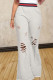 Grey Casual Solid Ripped Patchwork High Waist Speaker Solid Color Bottoms