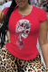Red Casual Daily Skull Patchwork O Neck T-Shirts
