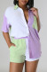 Green Casual Solid Patchwork Pocket Buckle Turndown Collar Short Sleeve Two Pieces