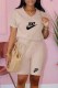Beige Casual Print Letter V Neck Short Sleeve Two Pieces